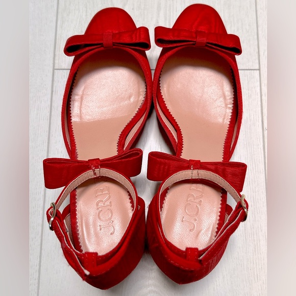 J.Crew-Millie bow ankle-strap heels moiré. Festival Red, Size 5M - Picture 6 of 11